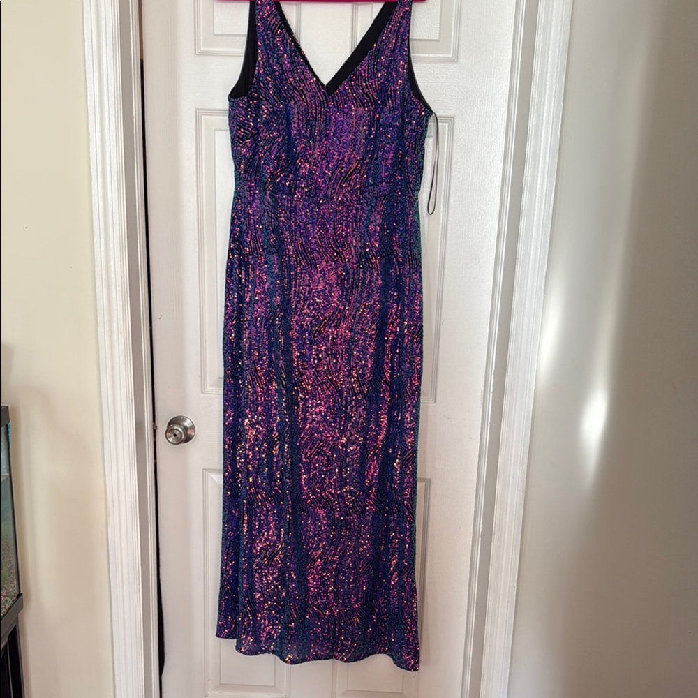 Night Way Collections Purple and Pink Sleeveless V-Neck Gown